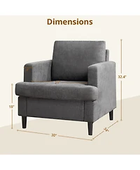 homfan Mid-Century Accent Chair, Modern Linen Fabric Armchair for Living Room, Comfy Convex Seat Reading Single Sofa Chair with Solid Wood Frame