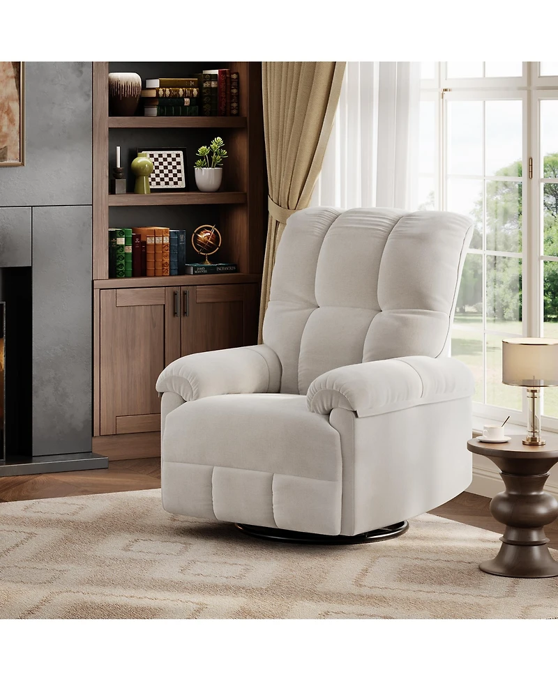 homfan Recliner Chair, 360 degrees Swivel Rocker Glider with Padded Armrest and Deep Seat, Chenille Upholstered Chair for Living Room, Bedroom