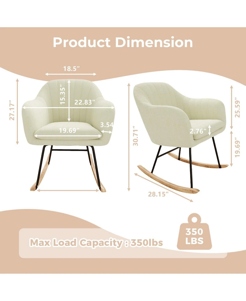 homfan Comfortable Chenille Upholstered Rocking Chair for Living Room, Modern Wooden Lounge Accent Chair, Relaxation and Support