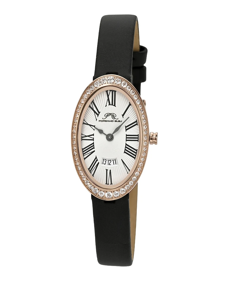 Porsamo Bleu Women's Eloise Topaz Black Satin Covered Genuine Leather Band Watch 34 mm