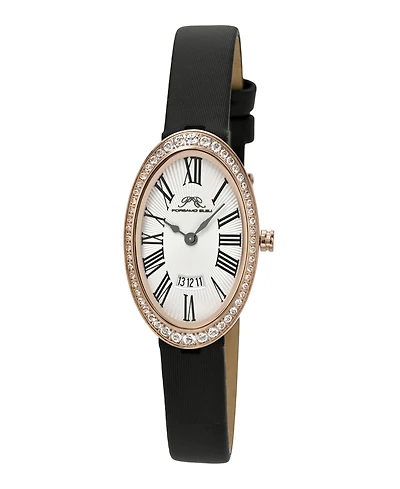 Porsamo Bleu Women's Eloise Topaz Black Satin Covered Genuine Leather Band Watch 34 mm
