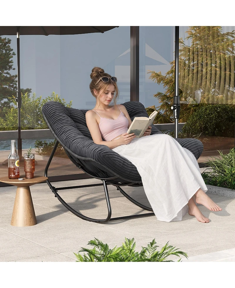 homfan Outdoor Rocking Papasan Chair with Cushion, Metal and Pe Rattan Frame, 400LBS Capacity, Ideal for Patio, Garden, Living Room