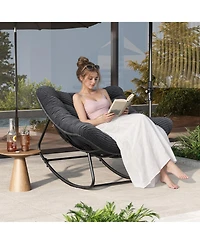 homfan Outdoor Rocking Papasan Chair with Cushion, Metal and Pe Rattan Frame, 400LBS Capacity, Ideal for Patio, Garden, Living Room