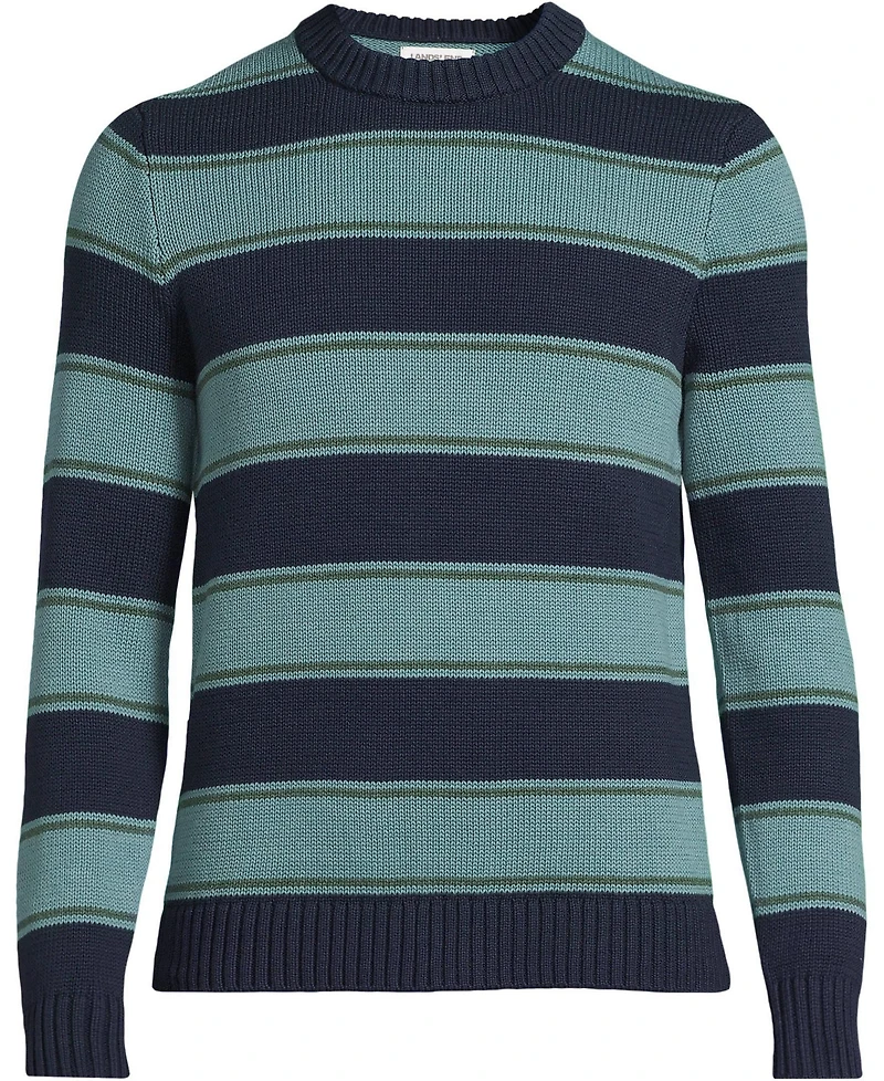 Lands' End Men's Long Sleeve Drifter Stripe Crewneck Sweater