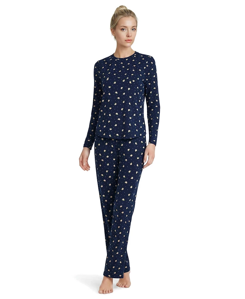 Lands' End Women's Cooling 2 Piece Pajama Set - Long Sleeve Top and Pants