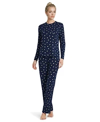 Lands' End Women's Cooling 2 Piece Pajama Set - Long Sleeve Top and Pants