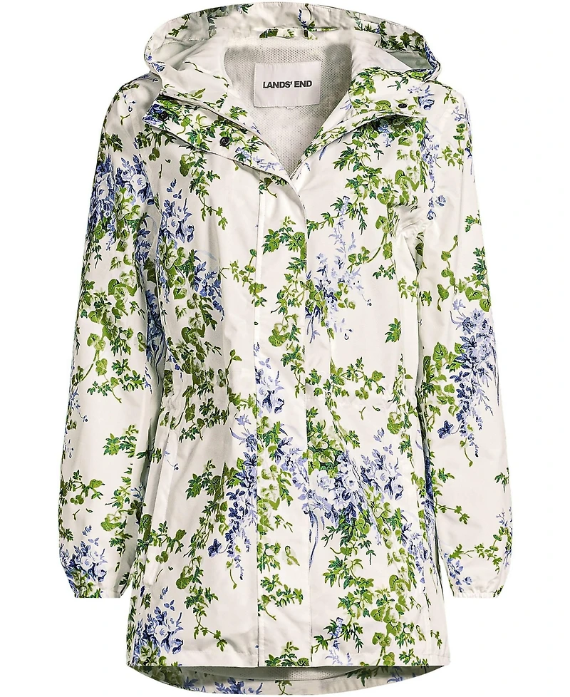 Lands' End Women's Print Waterproof Hooded Packable Raincoat