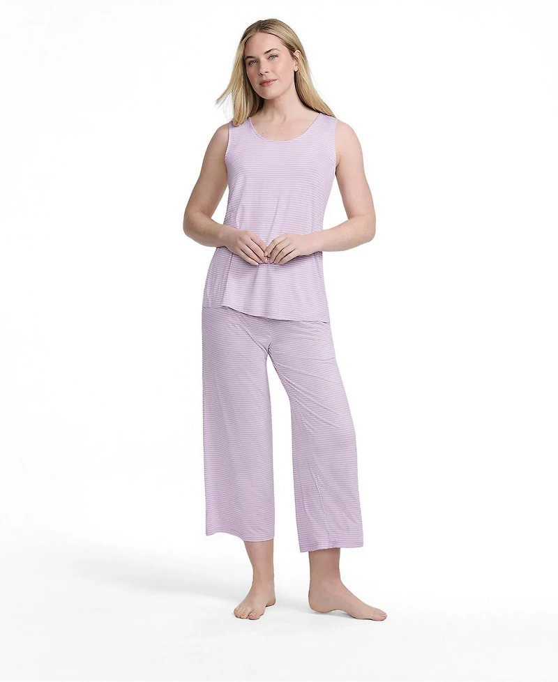 Lands' End Women's Cooling 3 Piece Pajama Set - Tank Crop and Robe
