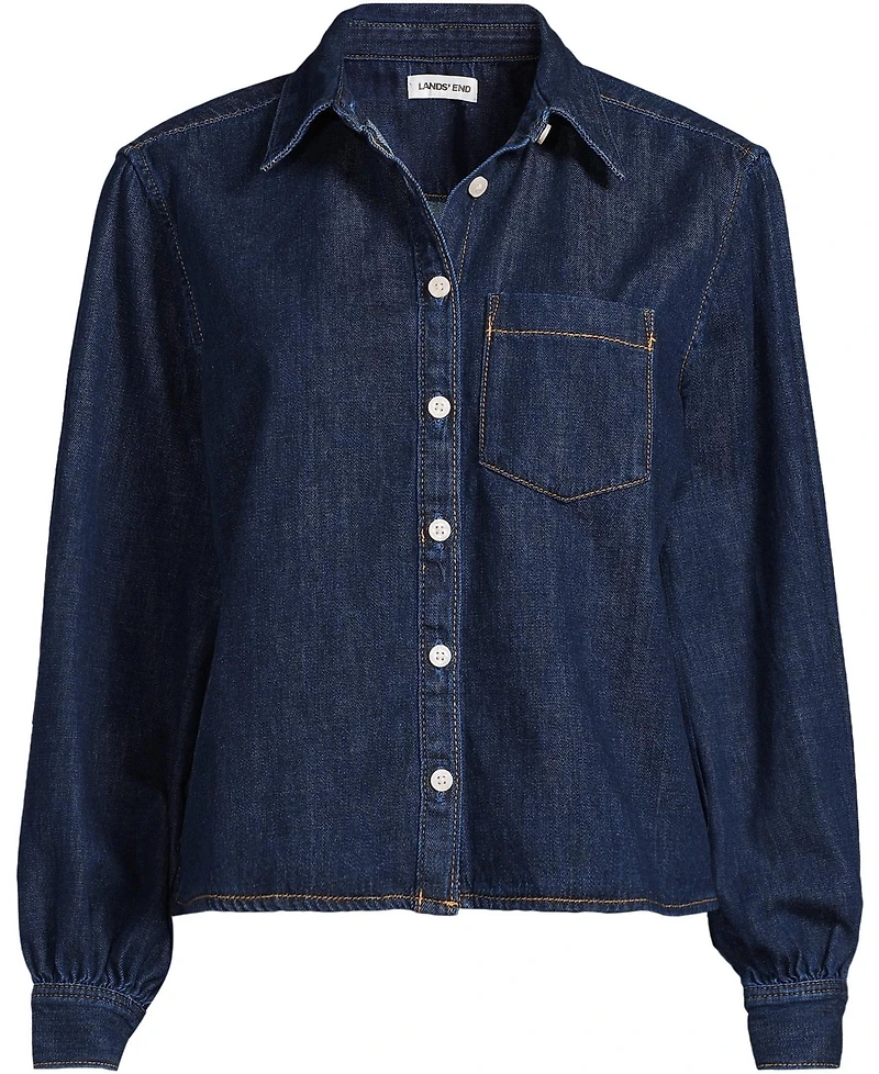 Lands' End Women's Denim Cropped Button Front Shirt