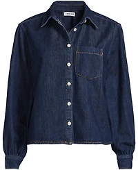 Lands' End Women's Denim Cropped Button Front Shirt