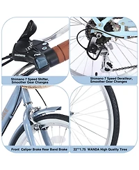 ECHTPeak 7 Speed City Bike With Basket , Steel Frame