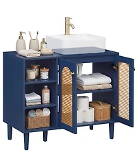 Costway 36" Under Sink Cabinet, Boho Sink Base with Rattan Doors