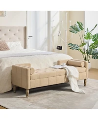 Streamdale Furniture 64.6" Upholstered Chenille Flip-Top Storage Bench with Armrests and Bolsters