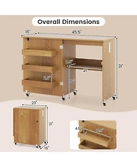 Costway Folding Sewing Table Rolling Craft Station with 3 Storage Bins