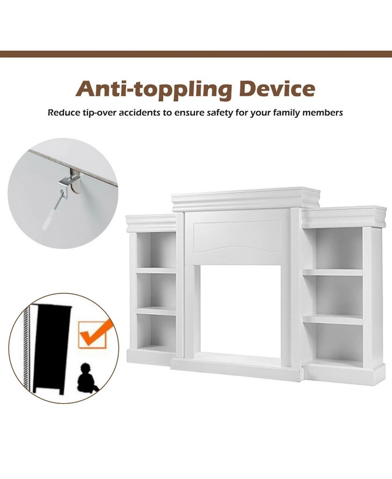 Gouun 70 Inch Fireplace Media Console with 6-Shelf Bookcase Storage