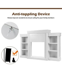 Gouun 70 Inch Fireplace Media Console with 6-Shelf Bookcase Storage