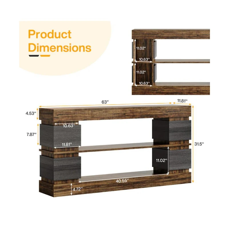 Slickblue 63" Farmhouse 3-Tier Console Table for Hallway or Sofa