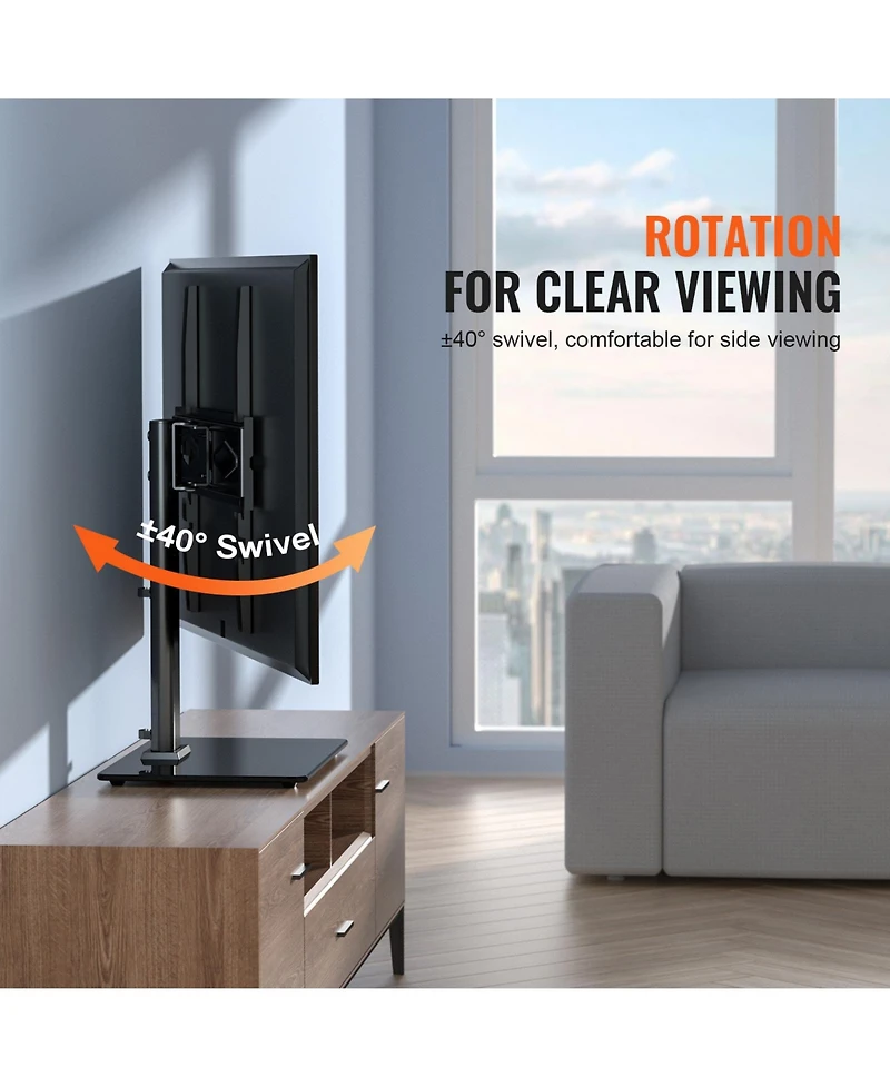 Sugift Swivel Universal Tv Stand for 32 to 55 in TVs Height Adjustable Portable Floor Stand