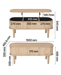 Sugift 39.4 in Lift Top Oval Coffee Table with 3 Hidden Compartments Wooden Storage Table