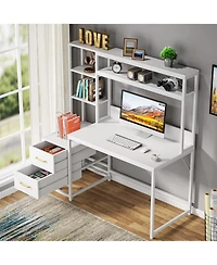 Tribesigns 55" Computer Desk with 2 Drawers and Hutch, White