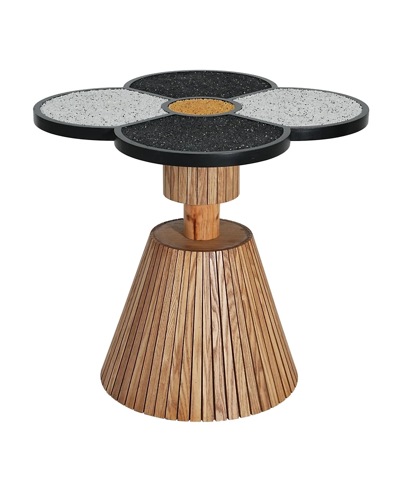 Flynama Four-Leaf Clover Decorative Side Table, Stone Texture Top Wood-Grain Base Accent Table