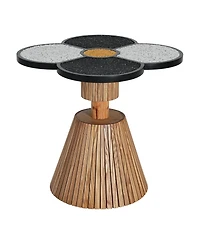 Flynama Four-Leaf Clover Decorative Side Table, Stone Texture Top Wood-Grain Base Accent Table