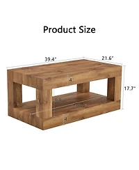 Flynama Modern 2-Tier Rectangular Coffee Table Mdf Storage Center Table