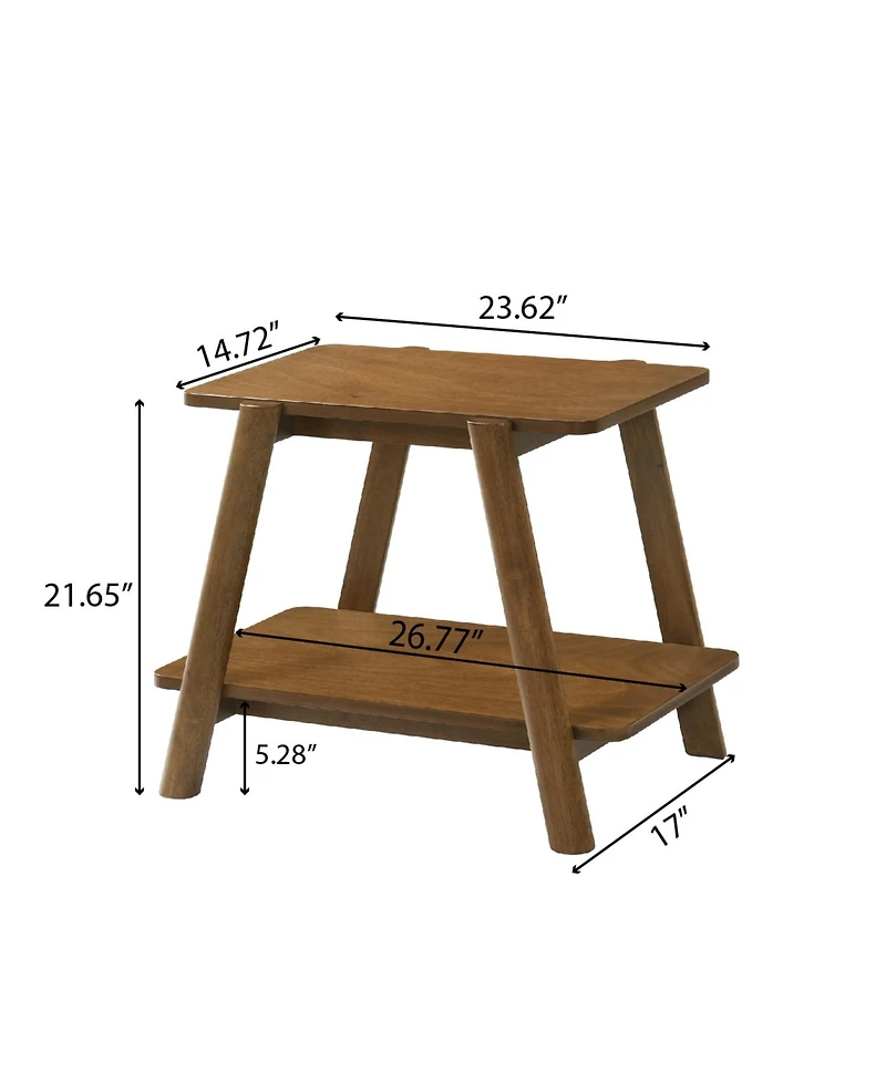 Flynama Mid-Century Walnut Wood Shelf End Table, Okume Veneer and Rubberwood Leg Side Table for Bedroom and Living Room