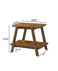 Flynama Mid-Century Walnut Wood Shelf End Table, Okume Veneer and Rubberwood Leg Side Table for Bedroom and Living Room