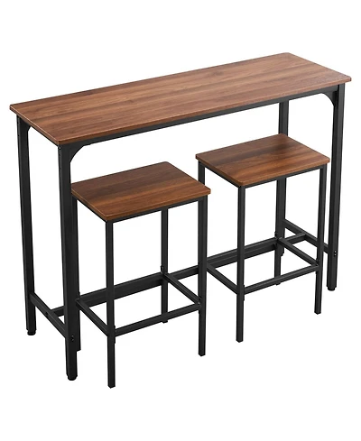 Slickblue 47 Inch Rustic Bar Table and 2 Stools Set for Kitchen Breakfast and Dining