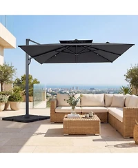 Gymax Cantilever Umbrella With 220 Lbs BaseLarge Offset Hanging Umbrella With 360-Degree Rotation