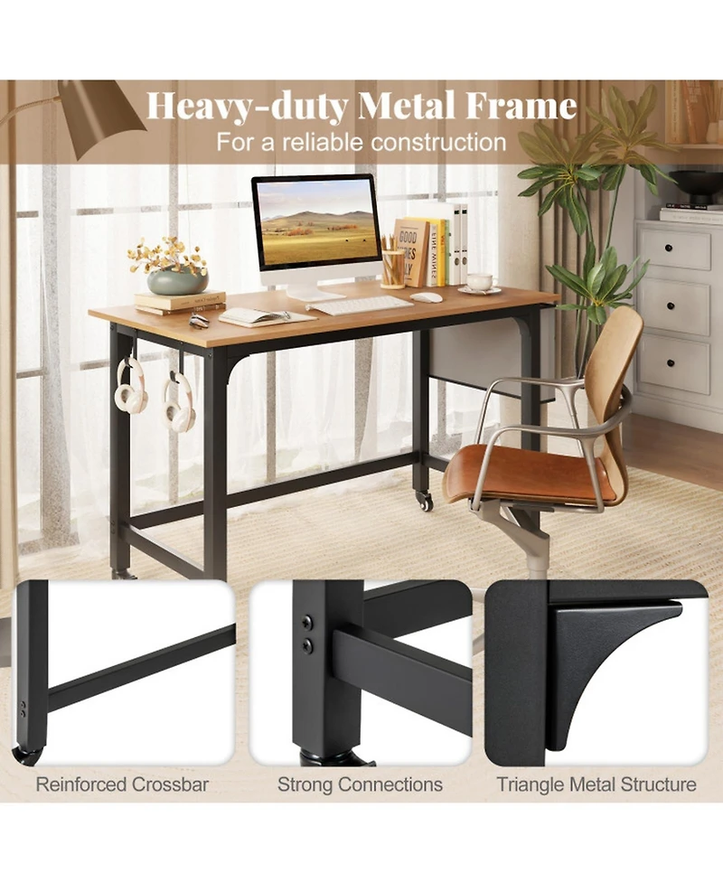 Gouun 48 Inch Rolling Computer Desk with Heavy-Duty Metal Frame and 4 Casters