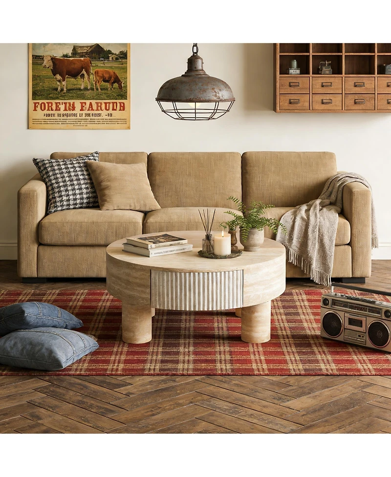 Flynama Round Coffee Table with Flip Top Storage Fluted Modern Mdf Living Room Center Table