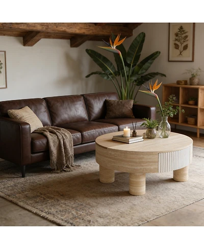 Flynama Round Coffee Table with Flip Top Storage Fluted Modern Mdf Living Room Center Table