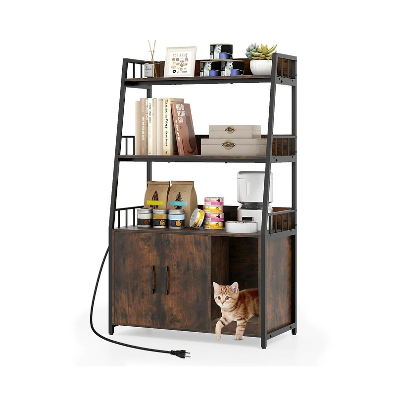 Ruie Hidden Litter Box Cabinet 52 in Cat Enclosure with Scratching Pad and Shelves