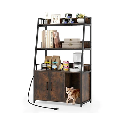 Ruie Hidden Litter Box Cabinet 52 in Cat Enclosure with Scratching Pad and Shelves