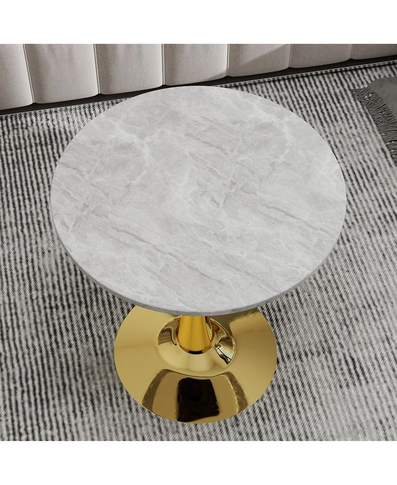 Flynama Round Coffee Table Marble Top Mid Century Modern Accent Living Room Table