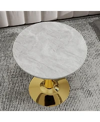 Flynama Round Coffee Table Marble Top Mid Century Modern Accent Living Room Table
