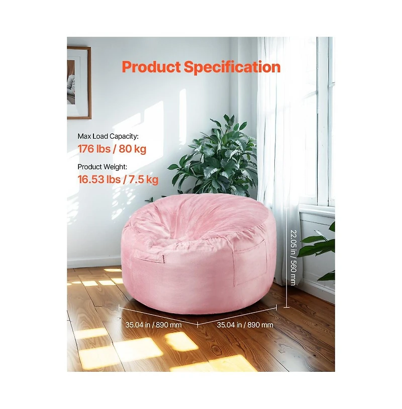 Slickblue Round Memory Foam Bean Bag Chair with Washable Cover