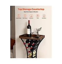Slickblue Wine Bottle Storage Rack with Wood Tabletop, Freestanding 15 Bottle Holder for Living Room and Bar