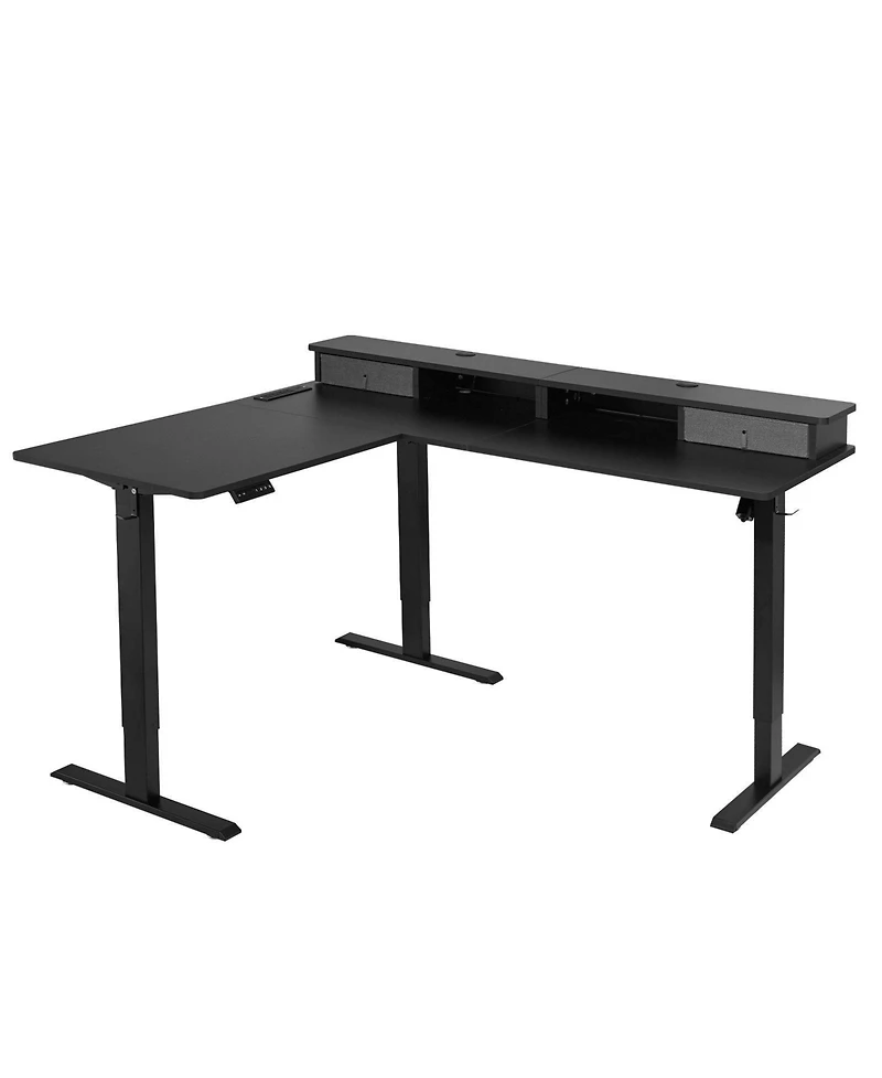 Slickblue L Shaped Adjustable Height Gaming Desk with Led Light Strip