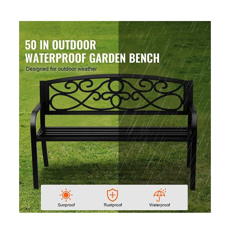 Slickblue 50in Outdoor Metal Bench with Armrests for Garden Yard and Park