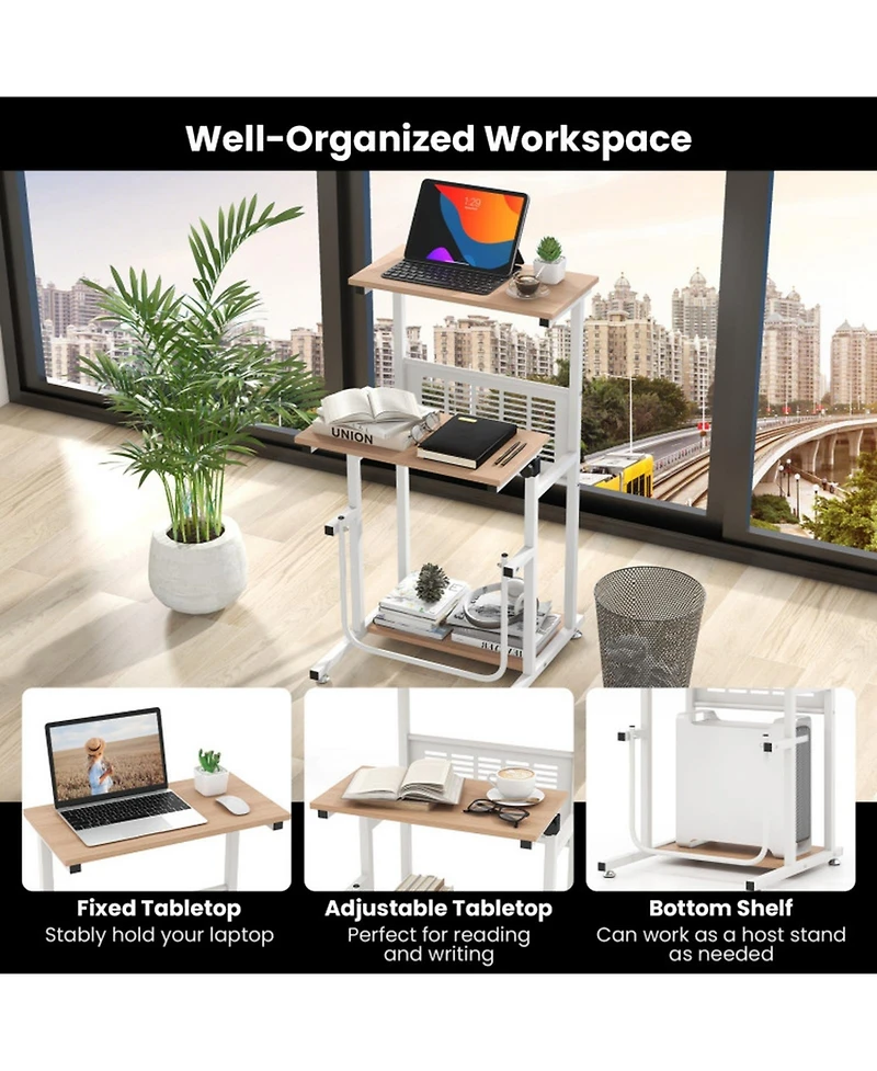 Gouun Compact Sit Stand Desk with Height Adjustable Top and Footrest for Small Spaces