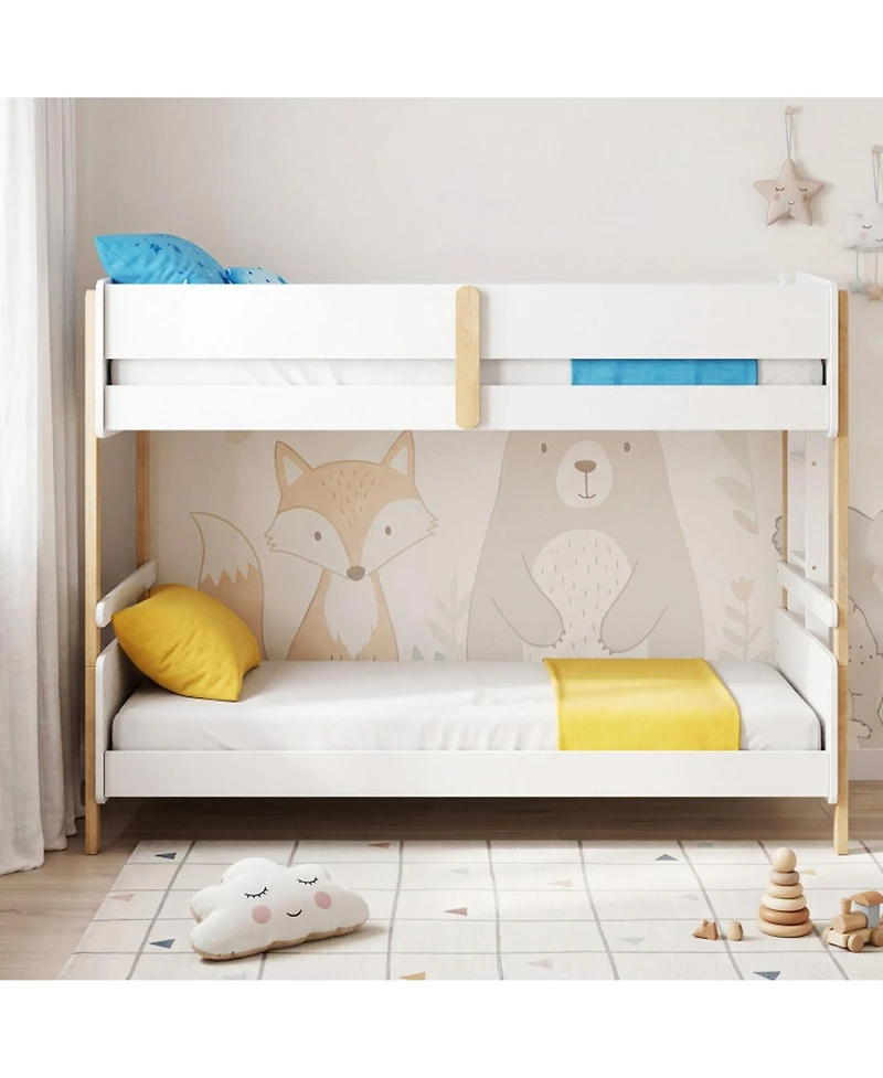 Sugift Twin Over Twin Wood Bunk Bed with Ladder Convertible to 2 Twin Beds for Toddlers