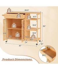 Sugift Kitchen Island Cart on Wheels with Bamboo Frame Drawer Cabinet and 3 Shelves