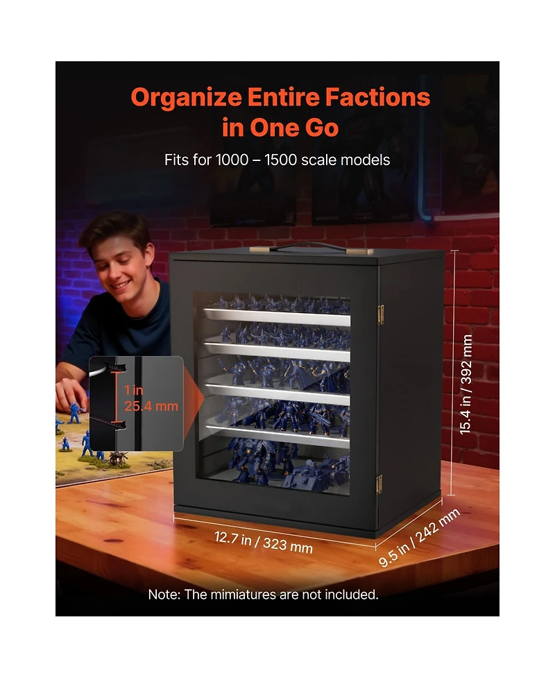 Sugift Wooden Miniatures Storage Case for 1000-1500 Scale Models with 5 Trays and 11 Slots