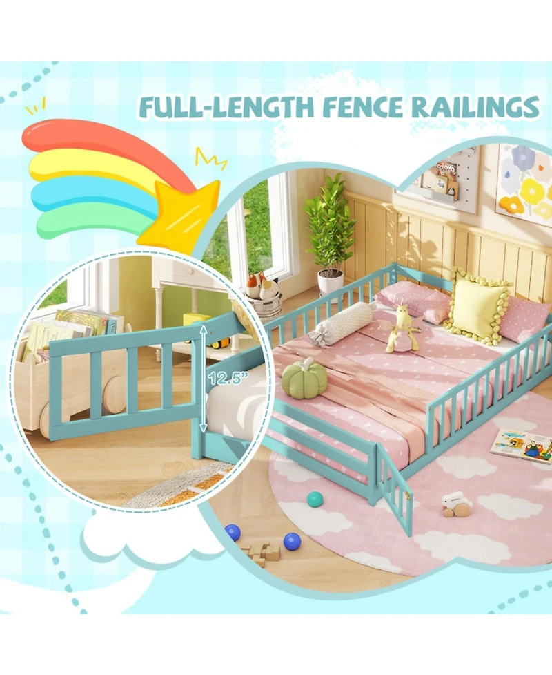 Sugift Full Size Montessori Floor Bed with Full-Length Safety Guardrails