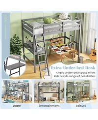 Sugift Twin Loft Bed Frame with Built-In Desk and Angled Ladder