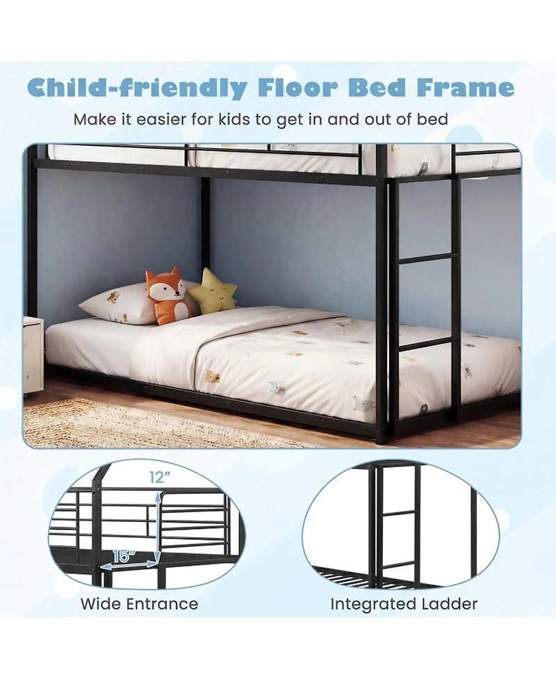 Sugift Twin Over Twin Metal Bunk Bed with Roof and Ladder
