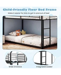 Sugift Twin Over Twin Metal Bunk Bed with Roof and Ladder